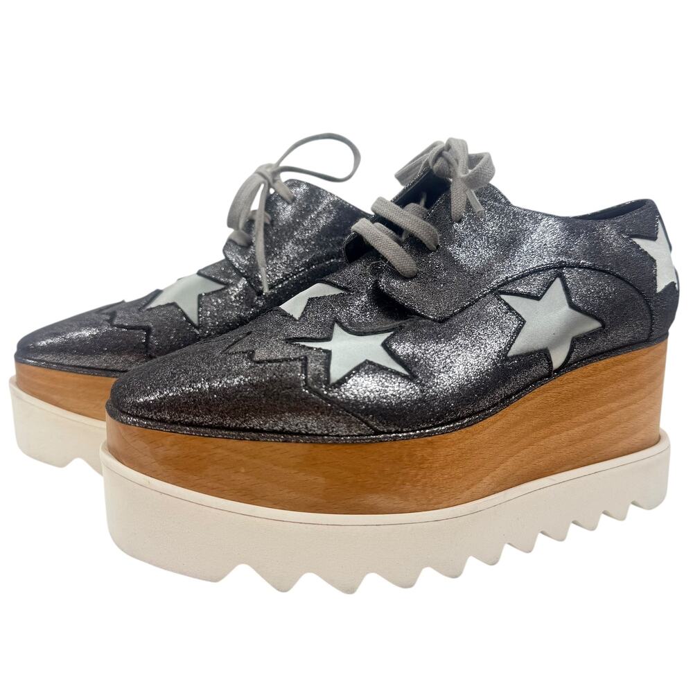 Stella McCartney Elyse Stars Glittered Platform Sneakers Gray Size 36 - Picture 3 of 9